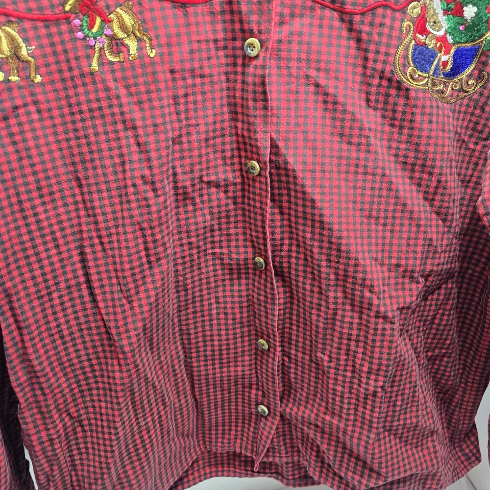 Red Checkered Shirt with Holiday Embroidery - Picture 2 of 9